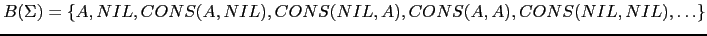 $ B(\Sigma) = \{ A, NIL, CONS(A,NIL), CONS(NIL, A), CONS(A, A), CONS(NIL,NIL), \ldots \}$