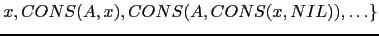 $ x, CONS(A, x), CONS(A, CONS(x, NIL)), \ldots \}$